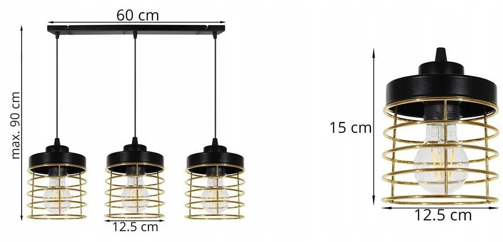 Závesné svietidlo Rasti, 3x drôtené tienidlo (výber z 2 farieb), g