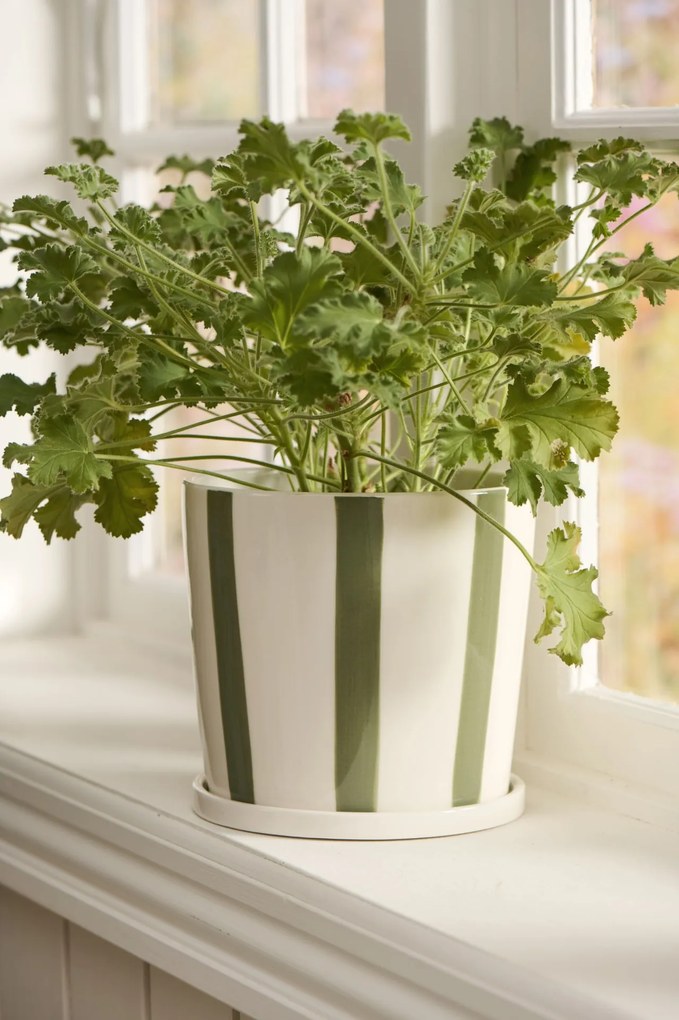 Ib Laursen Keramický obal na kvety Palermo Green Stripes Ø 16 cm