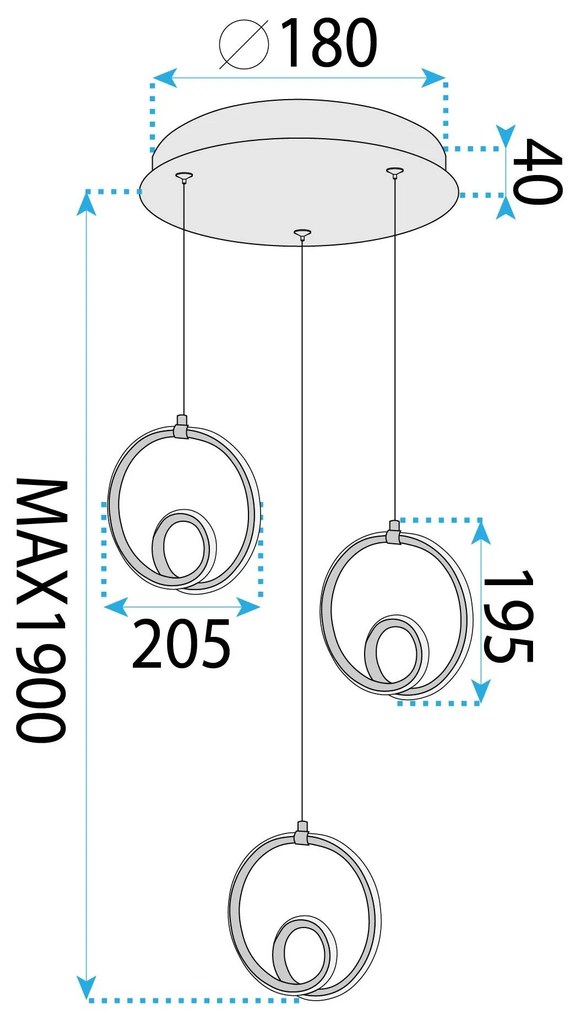 Toolight Toolight, LED závesné svietidlo 32W, 3000K, 2500lm, LHJ095-3CP, biela-zlatá lesklá, OSW-50068