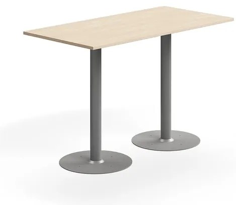 Barový stôl ALVA, 1400x700x900 mm, s kotvením do zeme, HPL, strieborná/breza