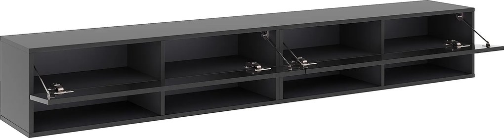 Závěsný TV stolek Derby 280 cm černý mat/černý lesk