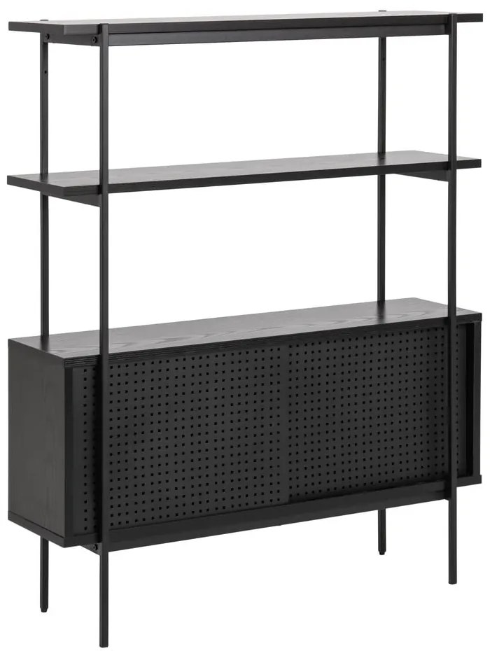 Čierna knižnica v dekore jaseňa s posuvnými dverami 94x114 cm Angus – Actona