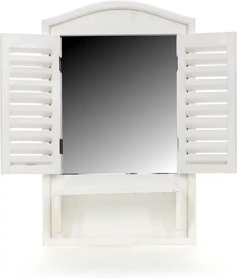 Drevená okenica so zrkadlom a s poličkou MSL1125A - biela (35x12x56 cm) -  vidiecky štýl | BIANO