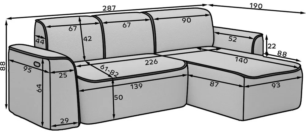 Tmavosivá rohová pohovka z textílie buklé (ľavý roh/s leňoškou) Ume – ELTAP