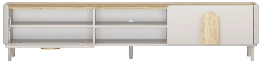 TV stolík Amilio 220 cm so zásuvkou - kašmír / olejovaný dub / úchytky svetlý dub