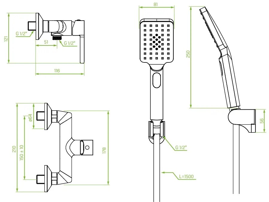 Laveo Alita, sprchová batéria s ručnou sprchovou súpravou, čierna matná, LAV-BVA_741D