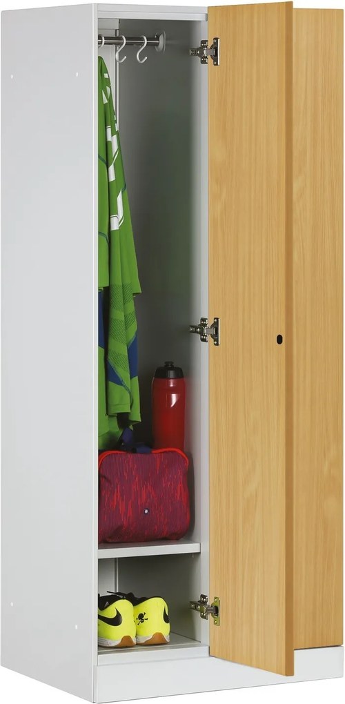 Šatníková skrinka S1 znížená, 2 oddiely, 1500 x 600 x 500 mm, kódový zámok, laminované dvere, buk