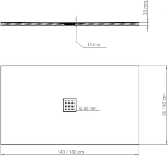Polimat Obdĺžniková sprchová vanička z minerálneho kompozitu Perfetto 140x80 (140x90, 160x80) Lesk POLIMAT-Farba: Biela, lesk, POLIMAT-Rozmery: 140x80