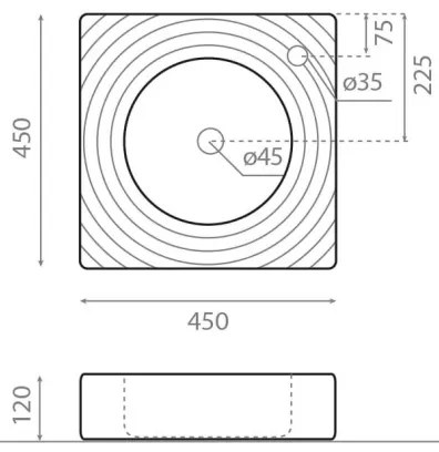 Bathco 0081 - Umývadlo na dosku GOTA 45x45 cm porcelán/biela