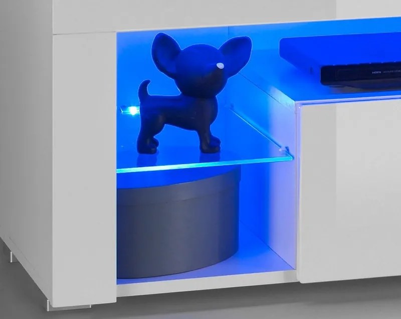 TV stolík Goal 153 cm, biely, s osvetlením