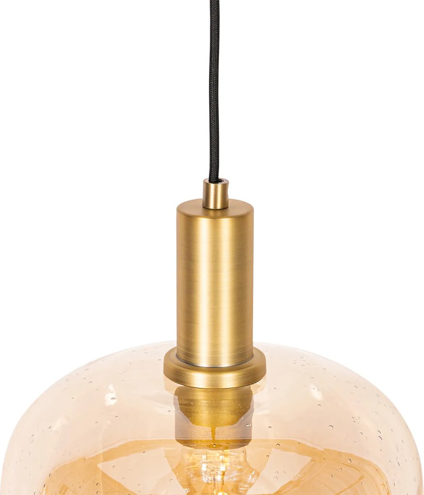 Inteligentné závesné svietidlo čierne s mosadzou a jantárovým sklom vrátane Wifi G95 - Zuzanna