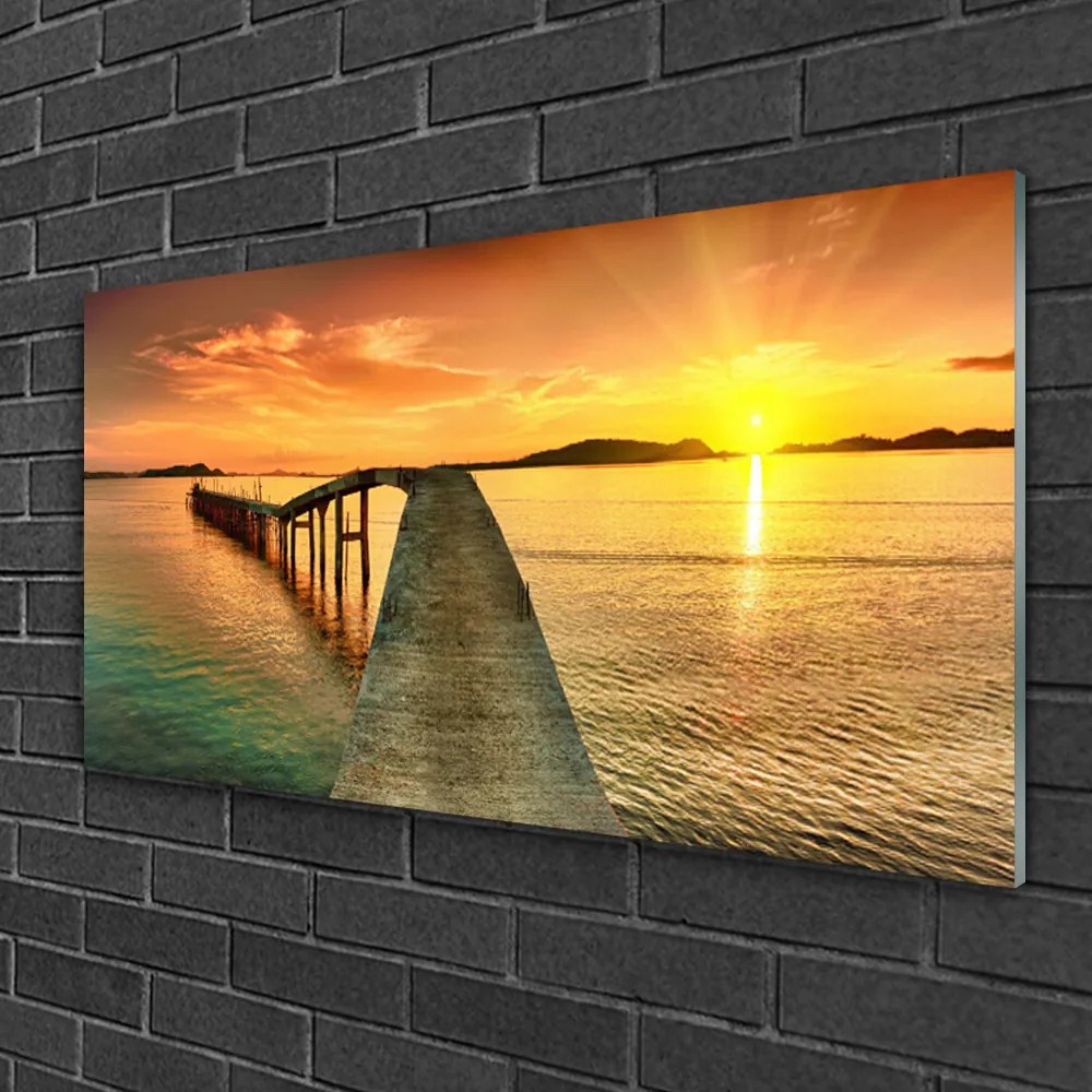 Skleneny obraz More slnko most krajina 125x50 cm