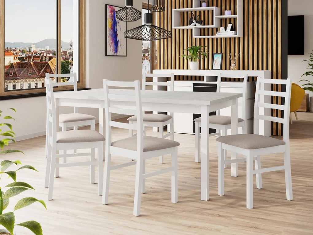 Rozkladací jedálenský stôl so 6 stoličkami AL02, Morenie: biela - L, Poťahové látky: 26x - Kronos 22