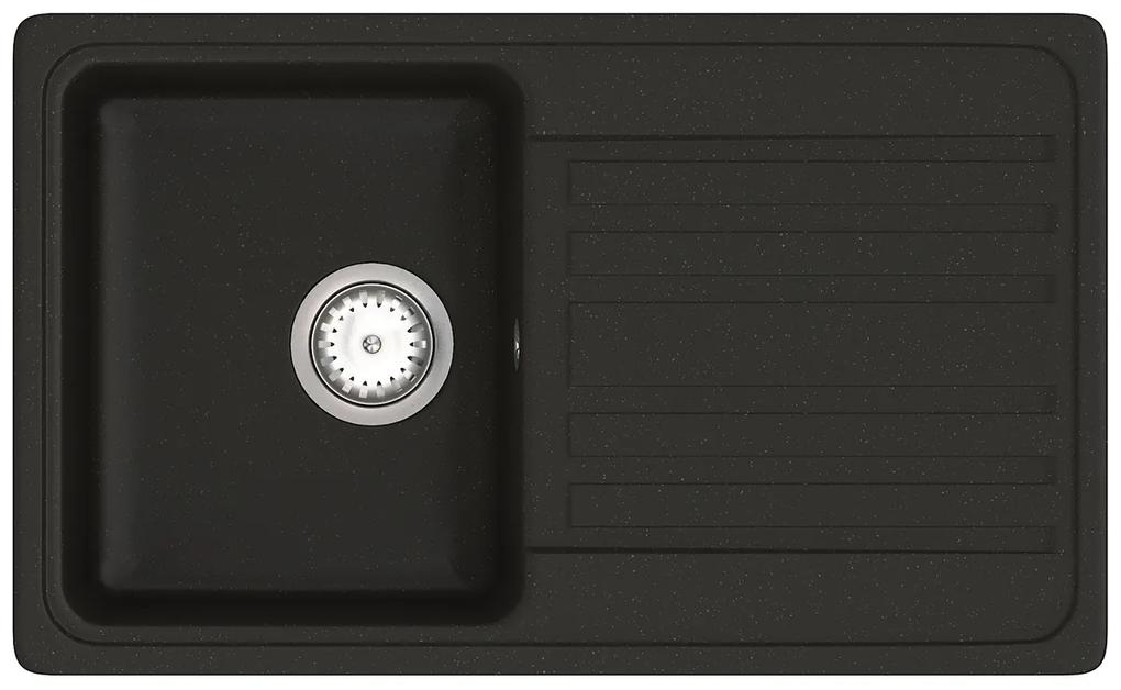 Granitový kuchynský drez so sifónom Hal HNB 02-76 75,5x46 cm - čierna