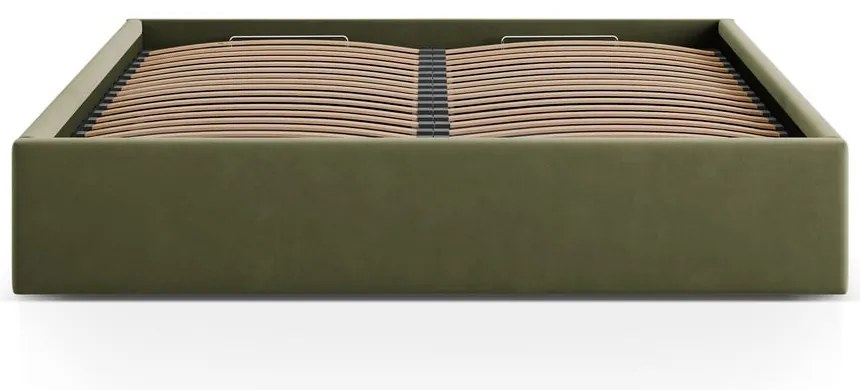 Zelená čalúnená dvojlôžková posteľ s úložným priestorom/bez čela s roštom 200x200 cm Susan – Micadoni