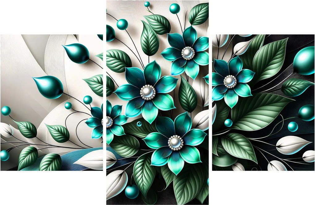 Obraz - 3D tyrkysové kvety (90x60 cm)