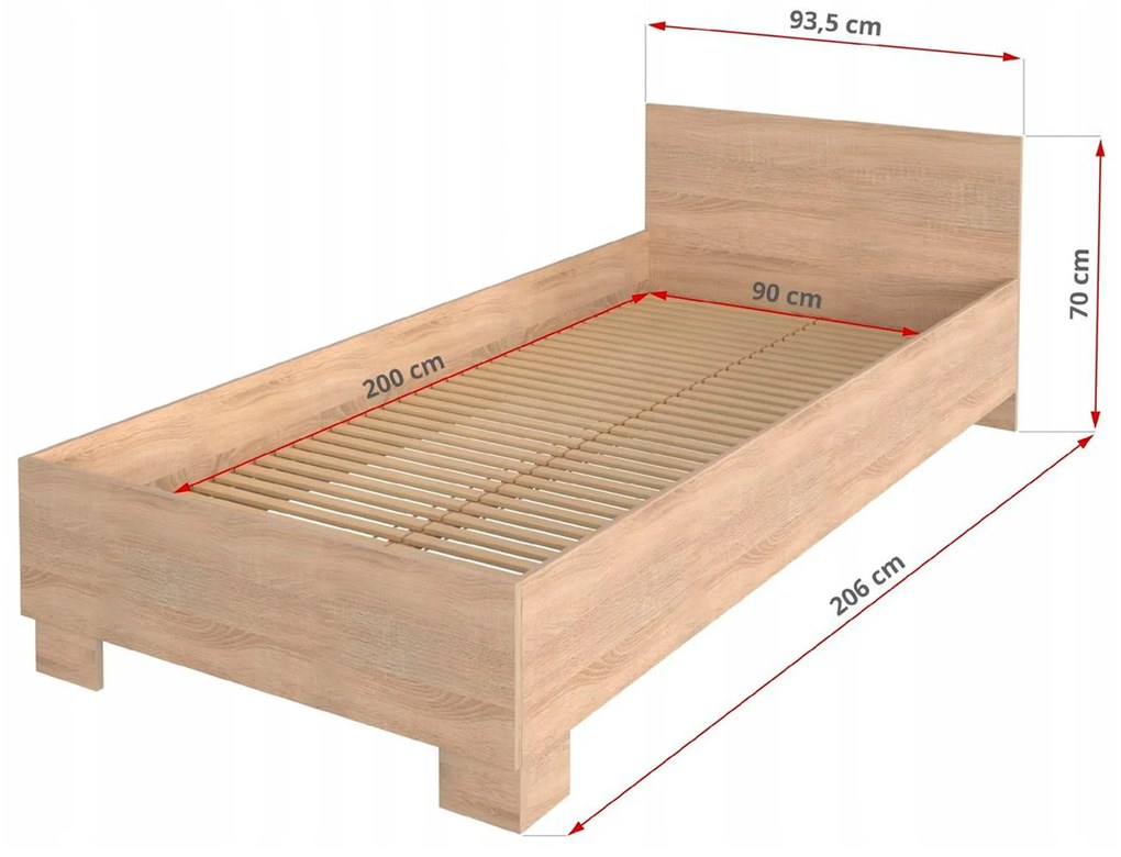 Posteľ 90x200 Svend dub sonoma s roštom