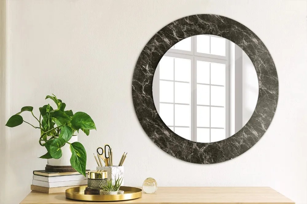 Okrúhle zrkadlo s potlačou Čierny mramor fi 50 cm