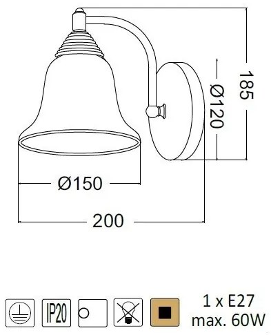 ACA DECOR Nástenné svietidlo MOBY max. 60W/E27/230V/IP20