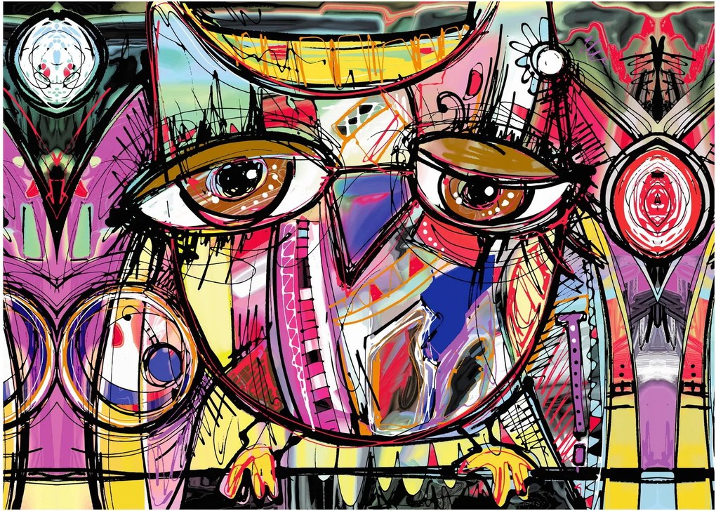 Sklenený obraz - Street art - sova (70x50 cm)