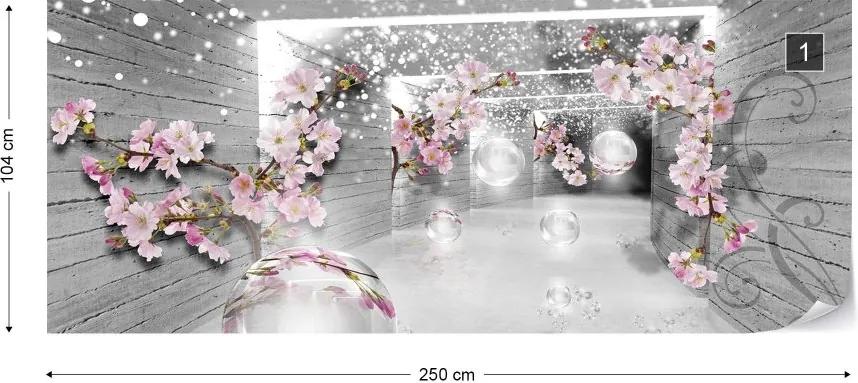 Fototapeta GLIX - 3D Tunnel Flowers Sparkles Bubbles + lepidlo ZADARMO Vliesová tapeta  - 250x104 cm