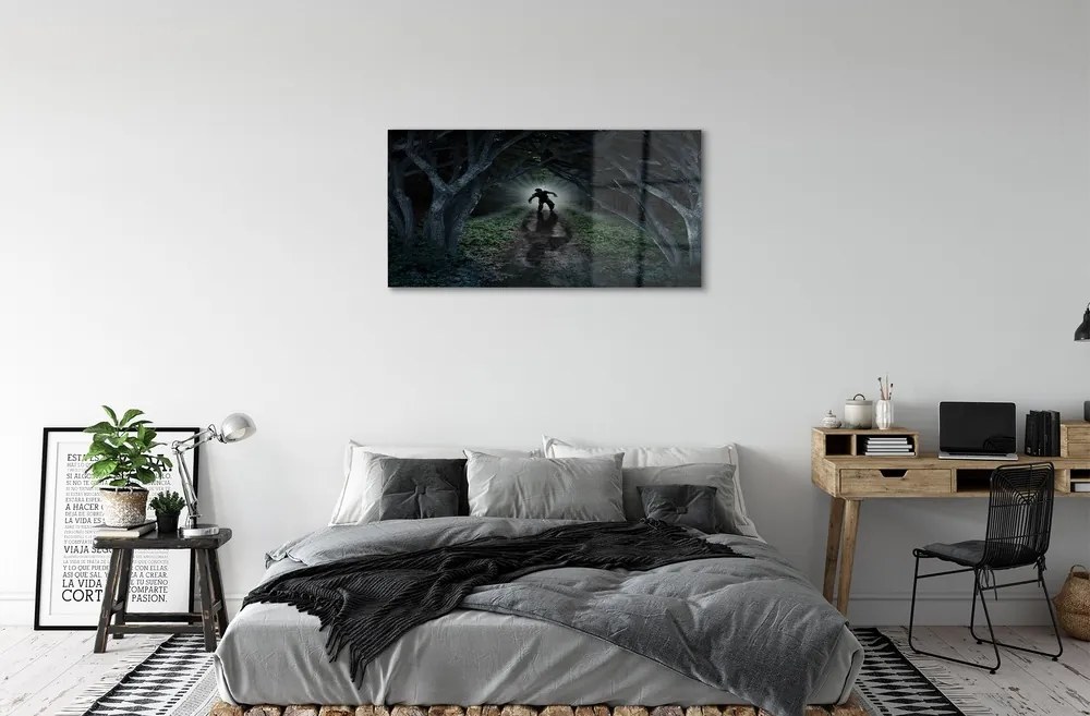 Obraz na skle strom formu temného lesa 100x50 cm