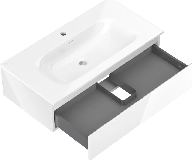 Mexen Orio, kúpeľňová skrinka 90 cm s umývadlom Vela, 1 zásuvka, biela lesklá, 91A10-09023-1-BF00-W23M00