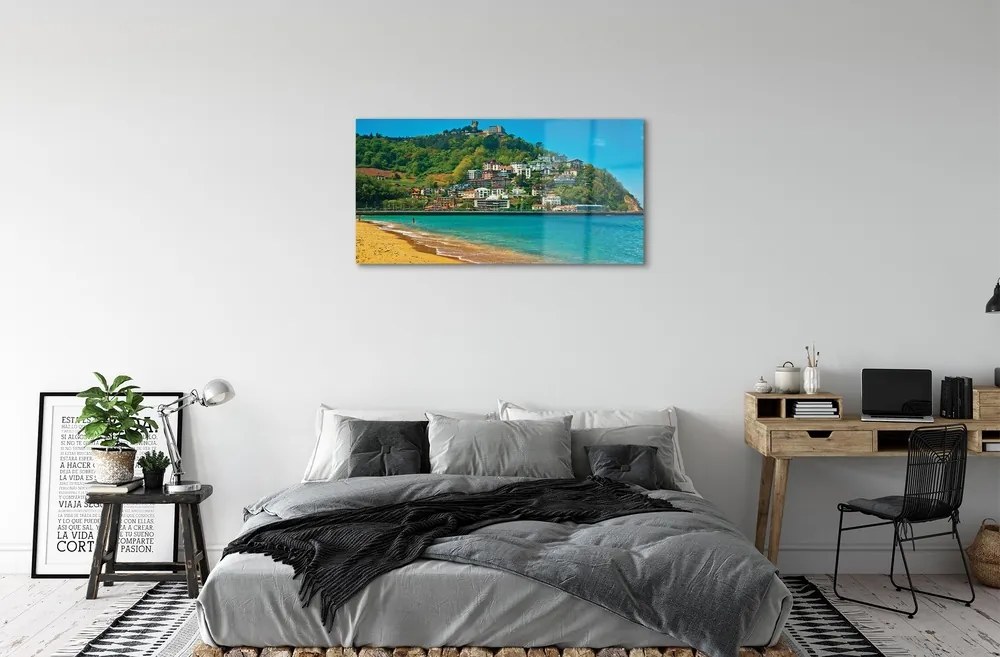 Sklenený obraz Španielsko pláž horské mestečko 120x60 cm