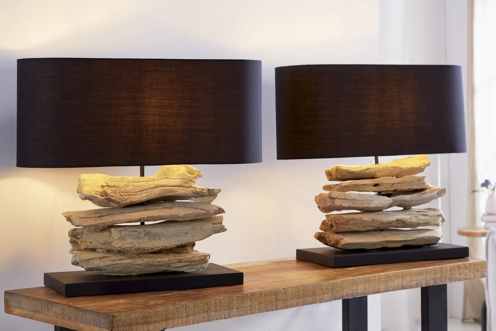 Stolná lampa z naplaveného dreva Riverine II čierna