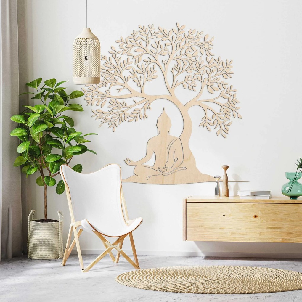 Drevená dekorácia Budha a strom života - MEARNE: Preglejka Topoľ - Honey 3071 40 cm 4530-100234 PR0546