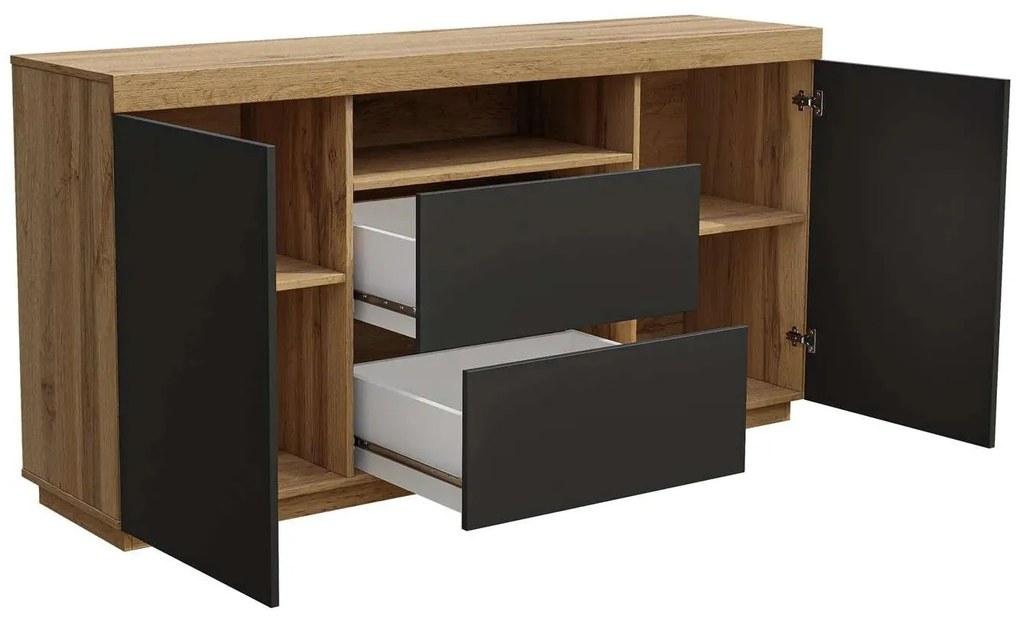 LUNGO KOMODA DUB WOTAN ČIERNA 164 cm