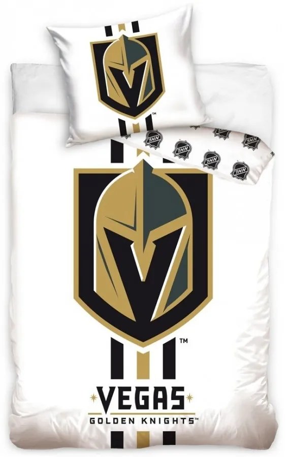 Hokejové posteľné obliečky NHL Vegas Golden Knights - biele - 100% bavlna, perkál - 70 x 90 cm + 140 x 200 cm