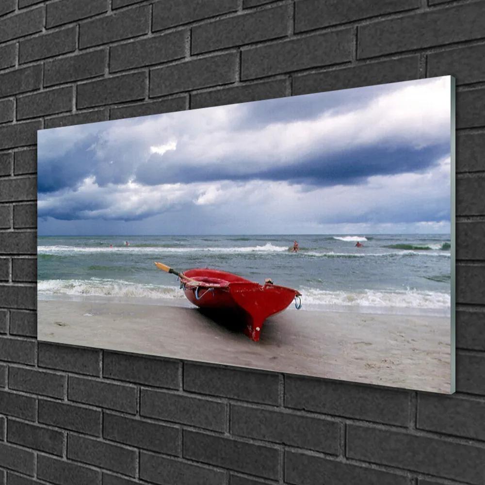 Skleneny obraz Loďka pláž more krajina 120x60 cm