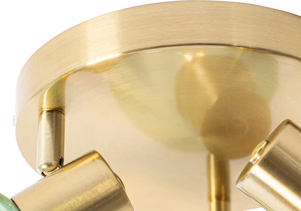 Stropné bodové svietidlo Art Deco zlaté so zeleným sklom 3-svetlo - Vidro