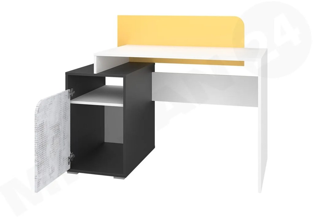 Písací stôl Runo RU08, Farby: biela + grafit / enigma + grafit + žltá