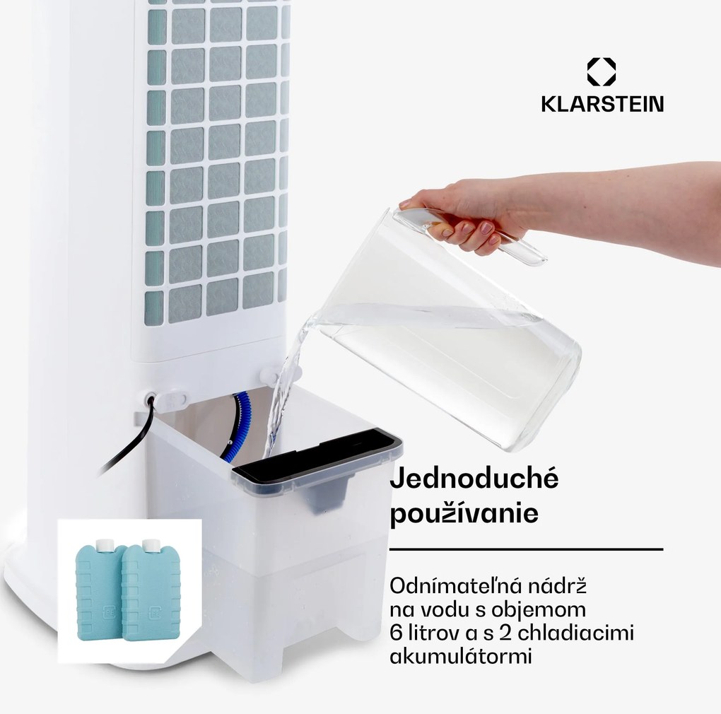 Klarstein Skytower 360° Smart, ochladzovač vzduchu, 60 W, 450 m³/h, 6 l, mobilný