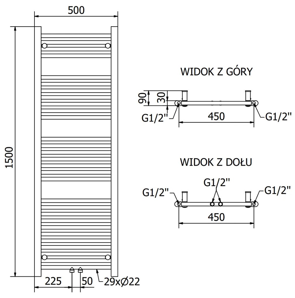 Mexen Mars, vykurovacie teleso 1500x500 mm, 494 W, zlatá lesklá, W110-1500-500-00-50