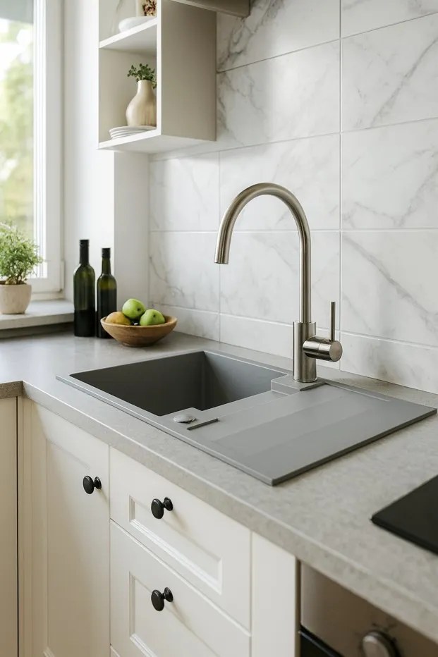 Kuchinox Rab, 1-komorový granitový drez 760x440x160 mm, šedá, LAV-SBF_511Y