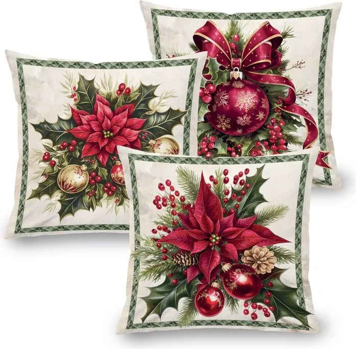 Sada 3 ks obliečok na vankúšiky CHRISTMAS STAR 45 x 45 cm