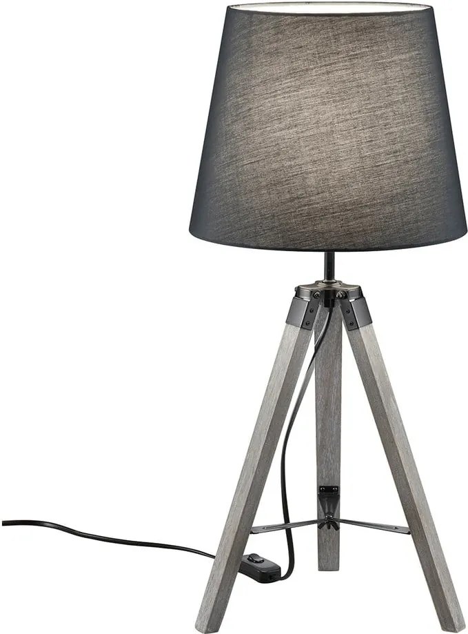 Sivá stolová lampa z prírodného dreva a tkaniny Trio Tripod, výška 57,5 cm