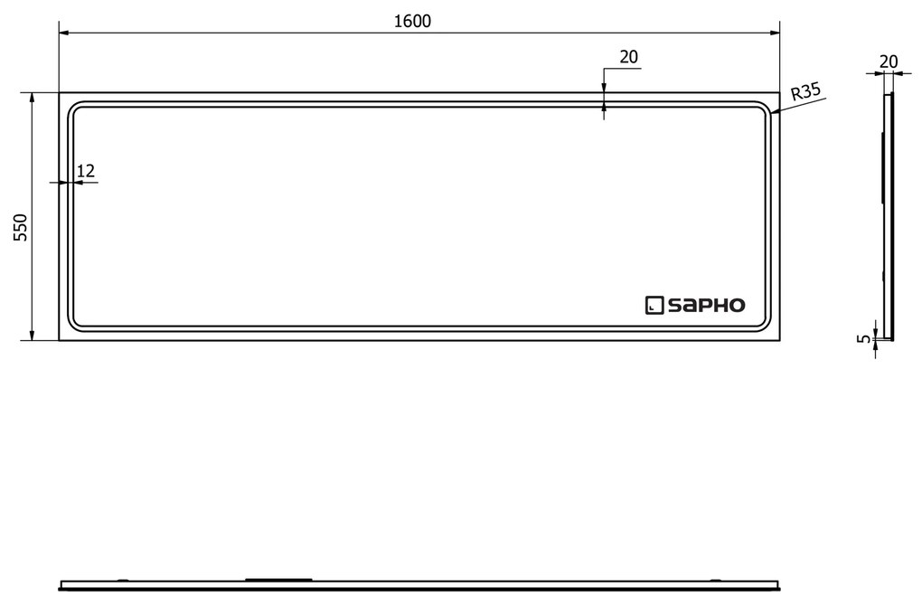Sapho Sapho, GEMINI LED podsvietené zrkadlo 1600x550mm, GM160