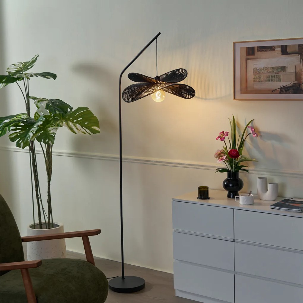 Art Deco stojacia lampa čierna s čiernym tienidlom - Nest