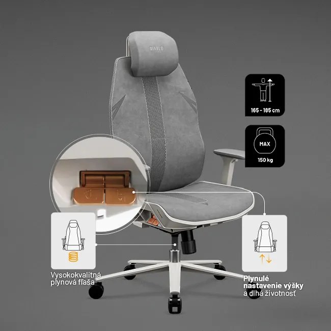 Ergonomická kancelárska stolička, svetlosivá: Diablo V-Flash Light Grey
