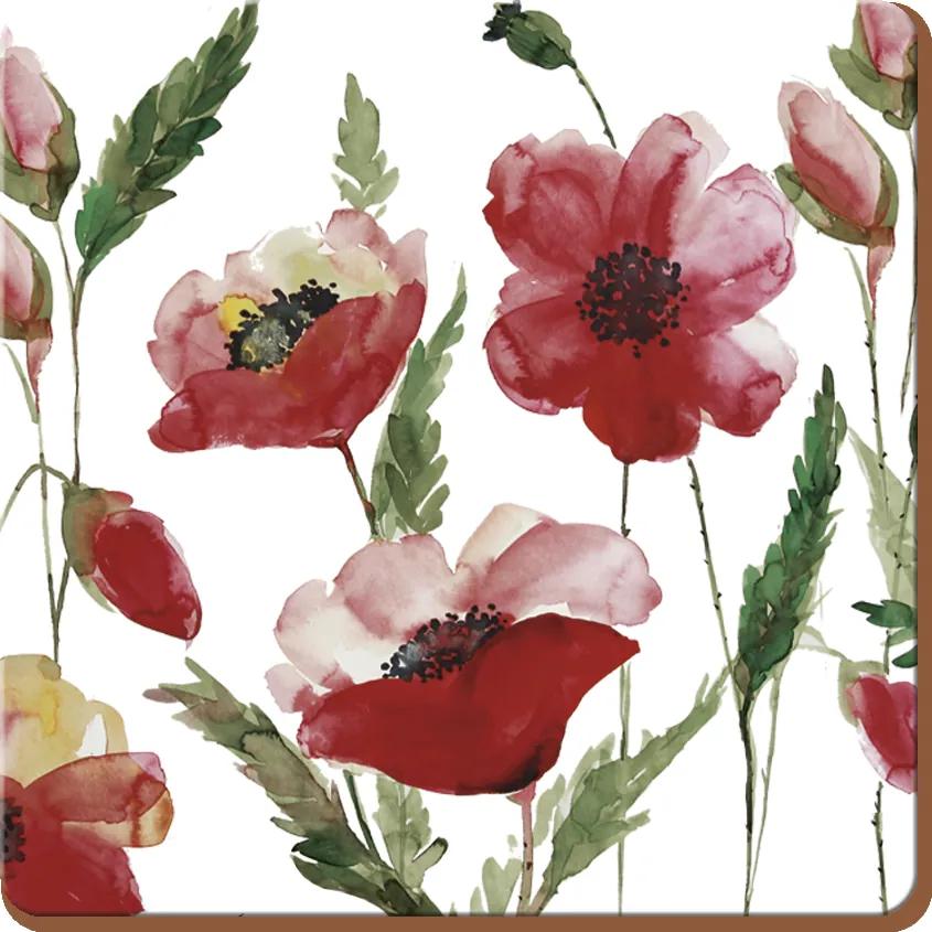 Korkové podložky pod hrnčeky Watercolour Poppies 10,5x10,5cm cena za 6ks