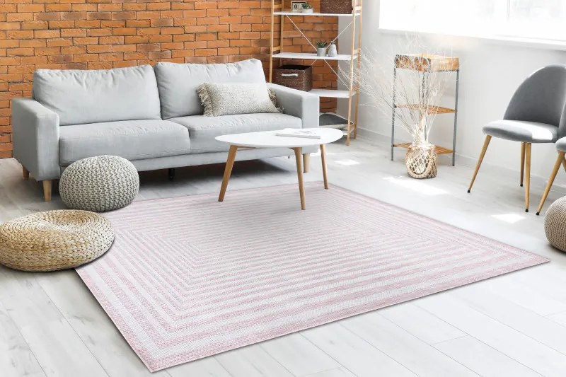 Kusový koberec Sion Sisal Labirinth 22376 pink/ecru – na von aj na doma, 180x270, ružová, chodba / predsieň, Dywany Łuszczów