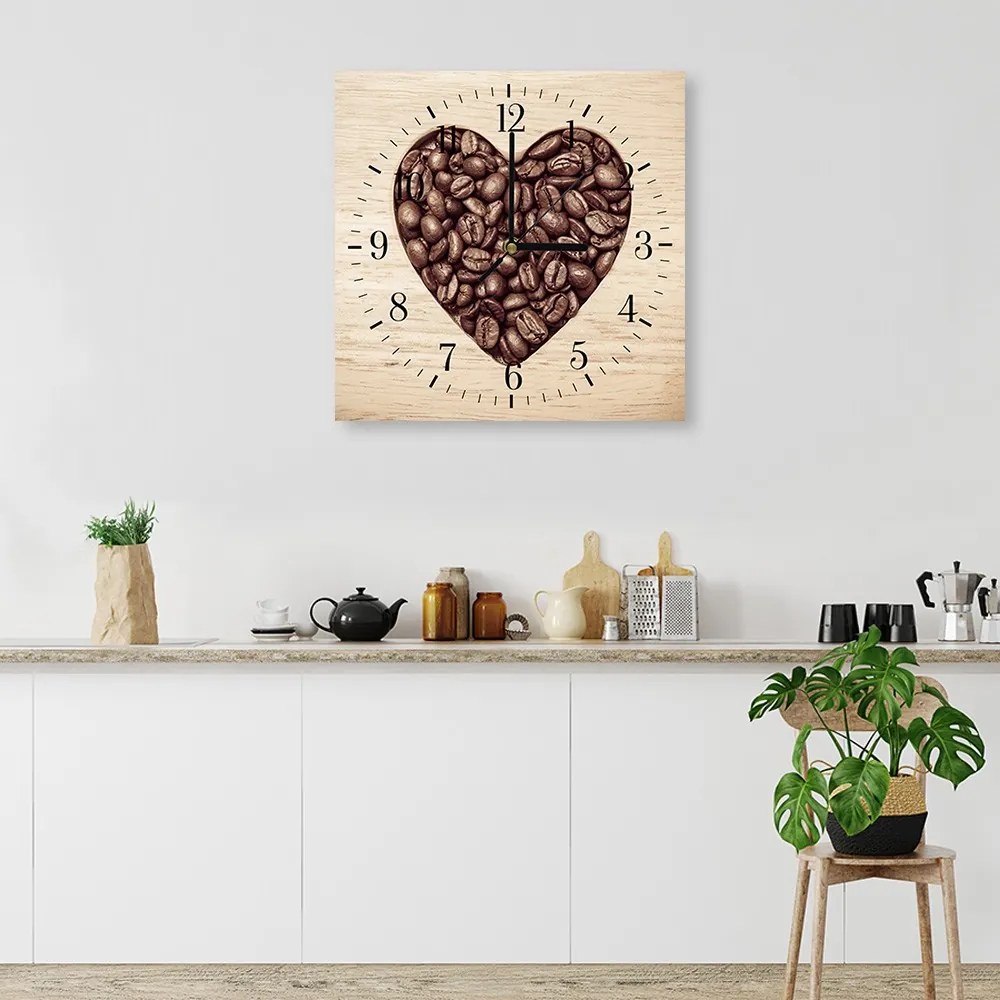 Gario Hodiny na stenu Coffee bean heart Rozmery: 80 x 80 cm