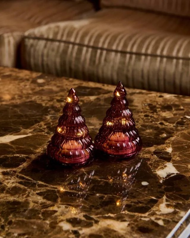 SIRIUS LED světelný stromeček, skleněný, sada 2 kusy,vínová, 9 cm