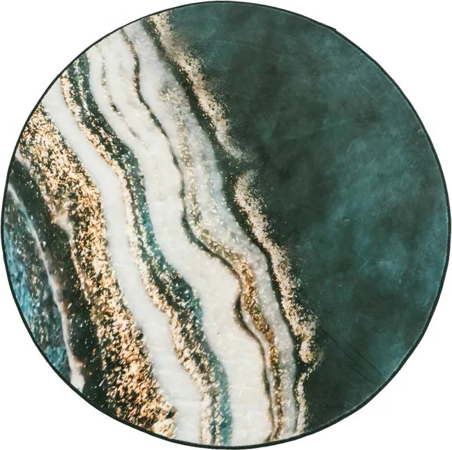 Protišmykový koberec NOVO mramor / zelený / zlatý kruh