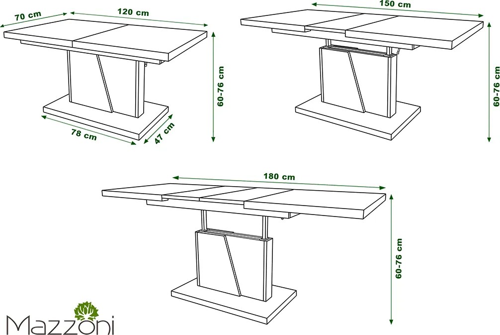 Mazzoni GRAND NOIR dub sonoma / biely, rozkladací, konferenčný stôl, stolík