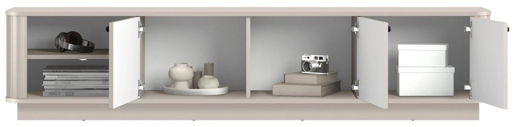 RTV skrinka Vesper 3D 187 cm na sokli - kasmír / čierne úchyty